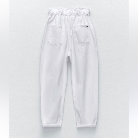 Zara Highrise Paper Bag Ruched White Pants Gold Hardware Size 6 Ankle Length - Picture 3 of 12